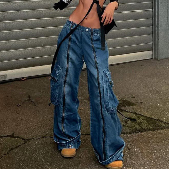 Women’s Low Waist Zipper Stitching Jeans