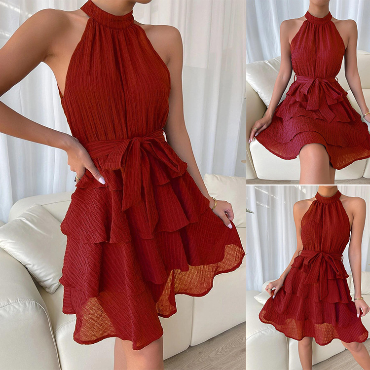 Women’s Halterneck Dresses Sleeveless Ruffle Dress